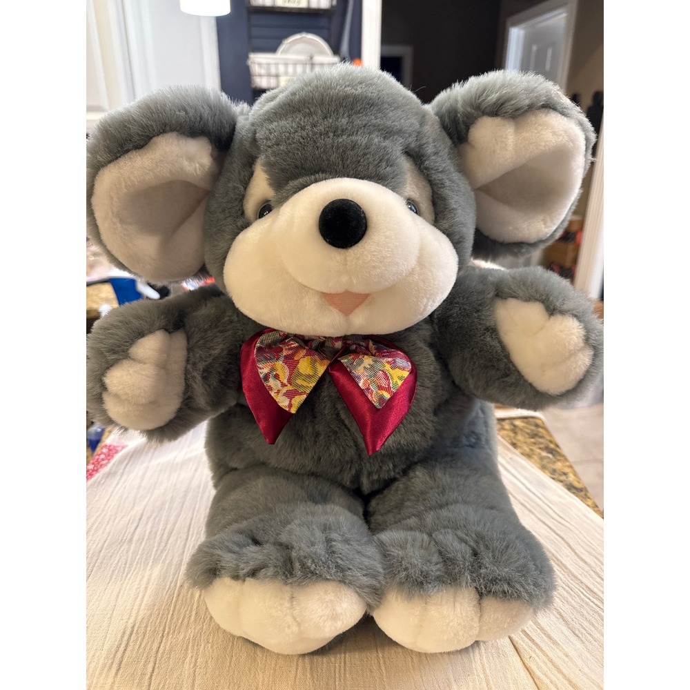 Dan Dee International Grey Mouse Plush Stuffed Animal Large Ears Bow Tie 20 inch
